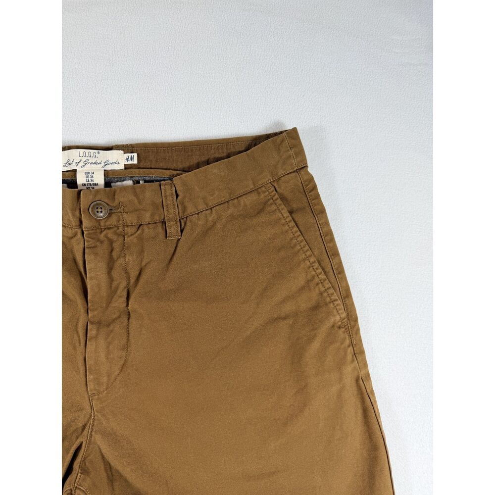 H&M L.O.G.G. Men's Chino Shorts Size 34 Brown 100% Cotton Flat Front - Picture 15 of 15